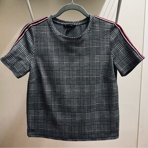 Banana Republic Gray Plaid Short Sleeve Tee with Red Stripe Detail